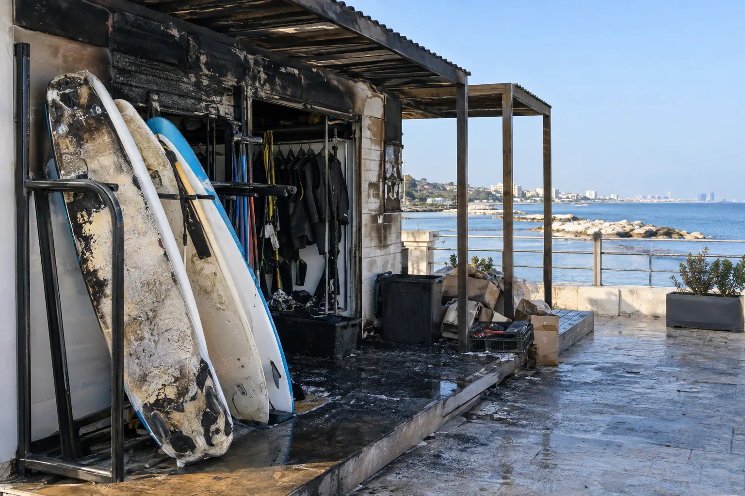 Incendio sul waterfront di San Girolamo: danneggiate attrezzature della Scuola Surf Bari