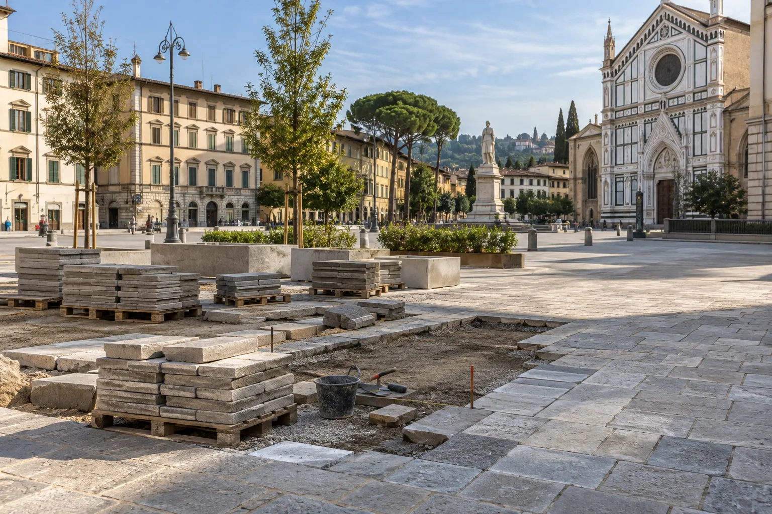 Cantieri della tramvia a Firenze: la pavimentazione di piazza Beccaria sarà ripristinata con le pietre