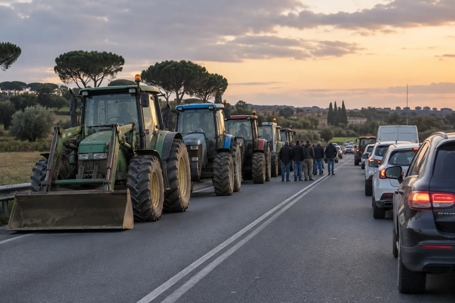 Agricoltori in presidio sulla via Aurelia a Torrimpietra: proteste contro il caro carburante