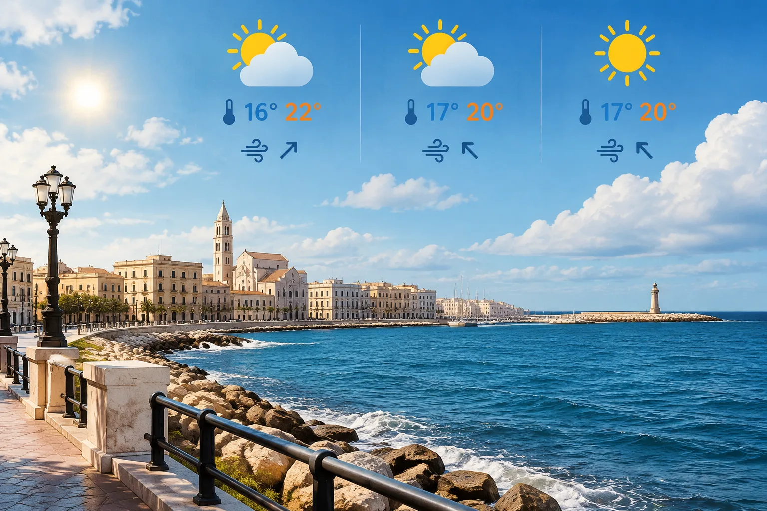 Meteo Bari: inizio settimana con sole e nubi, ma senza piogge