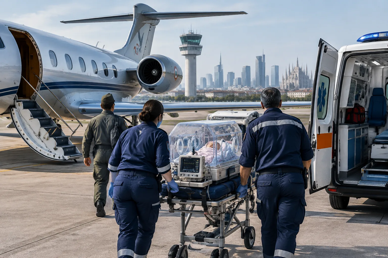 Neonata di un mese trasferita d'urgenza a Milano con un aereo dell'Aeronautica