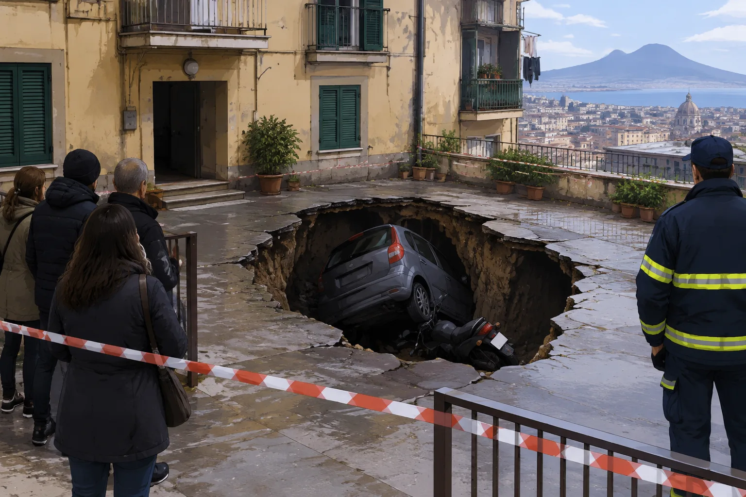 Voragine nel cortile di vico della Neve: evacuato uno stabile a Materdei