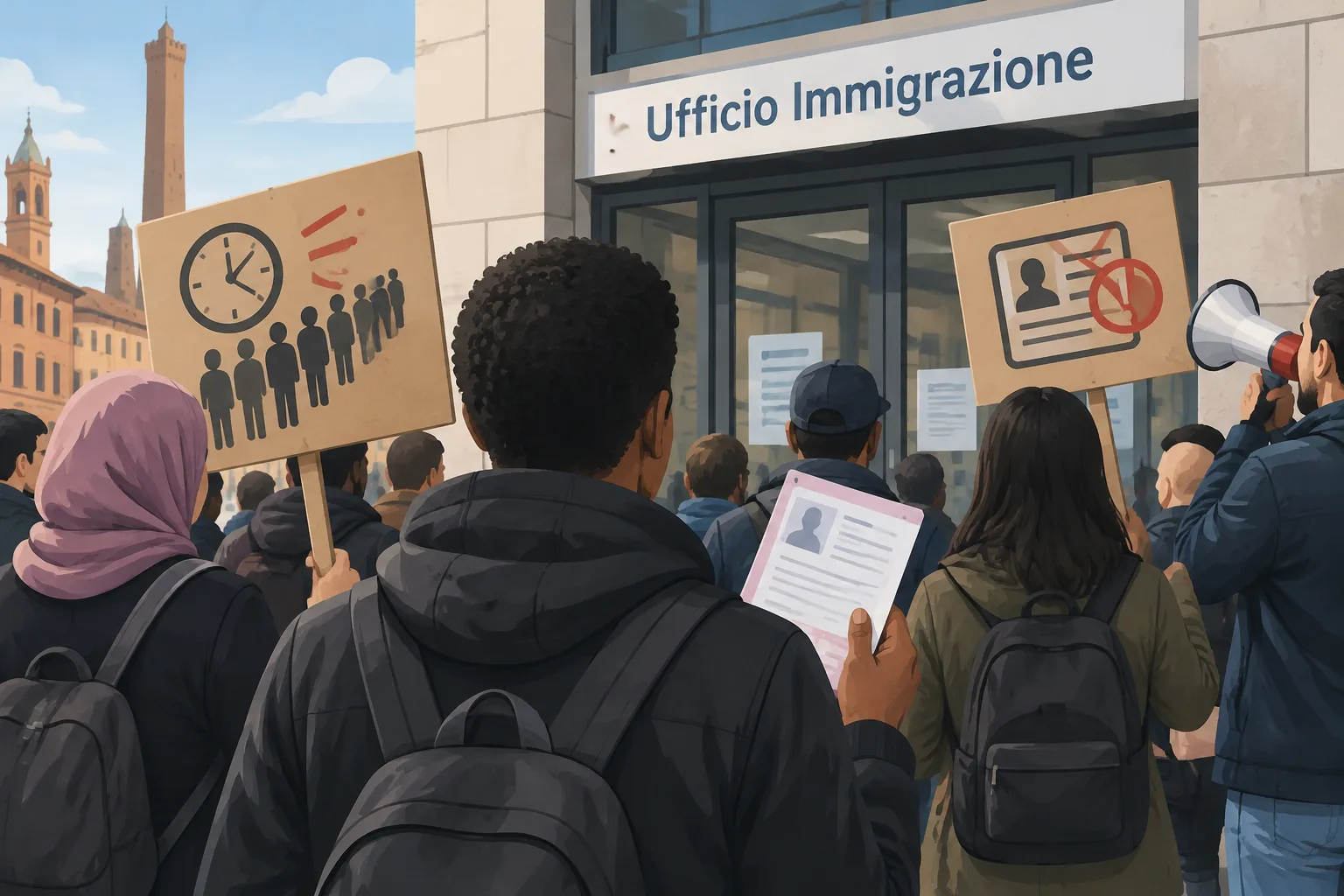 Presidio davanti all'ufficio immigrazione di Bologna per i ritardi nei permessi di soggiorno