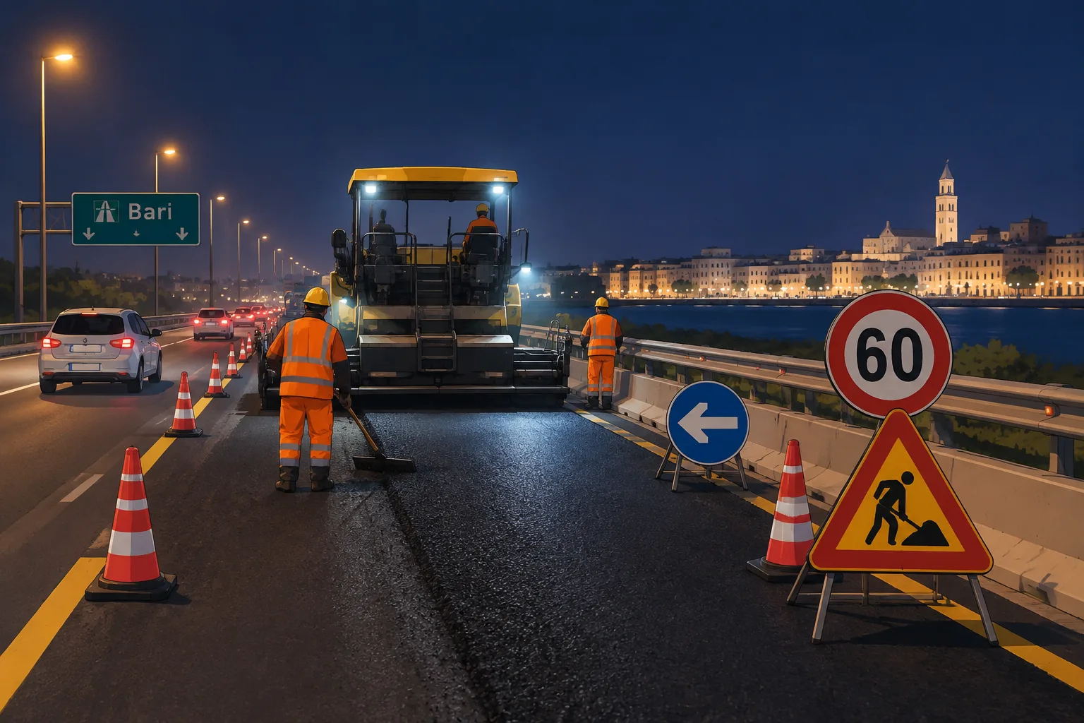 Lavori notturni sulla tangenziale di Bari: chiusure alternate di corsie fino al 31 ottobre