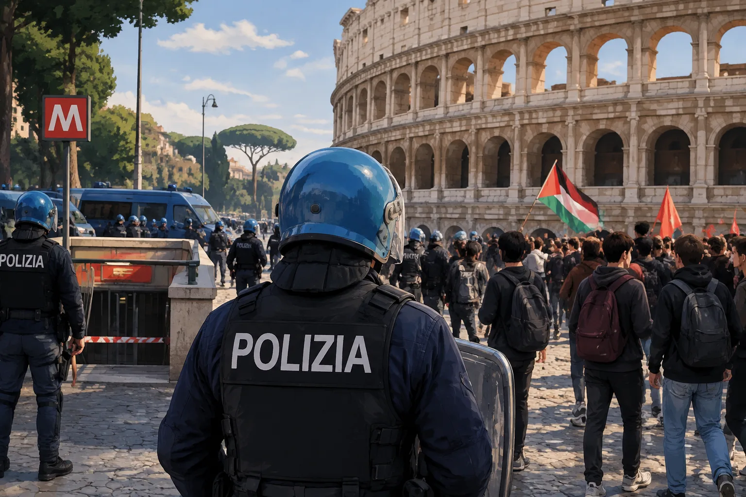 Roma, oltre 200 giovani identificati e tensione al Colosseo durante i cortei del 24 ottobre 2026