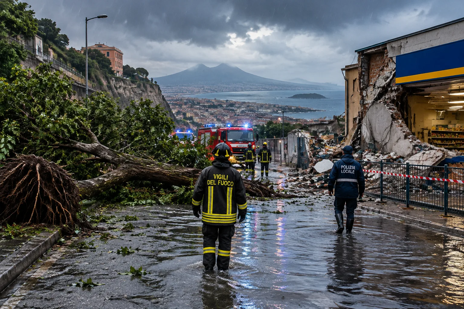 Nubifragio su Napoli e area metropolitana: alberi caduti, cedimenti e crollo a Pozzuoli