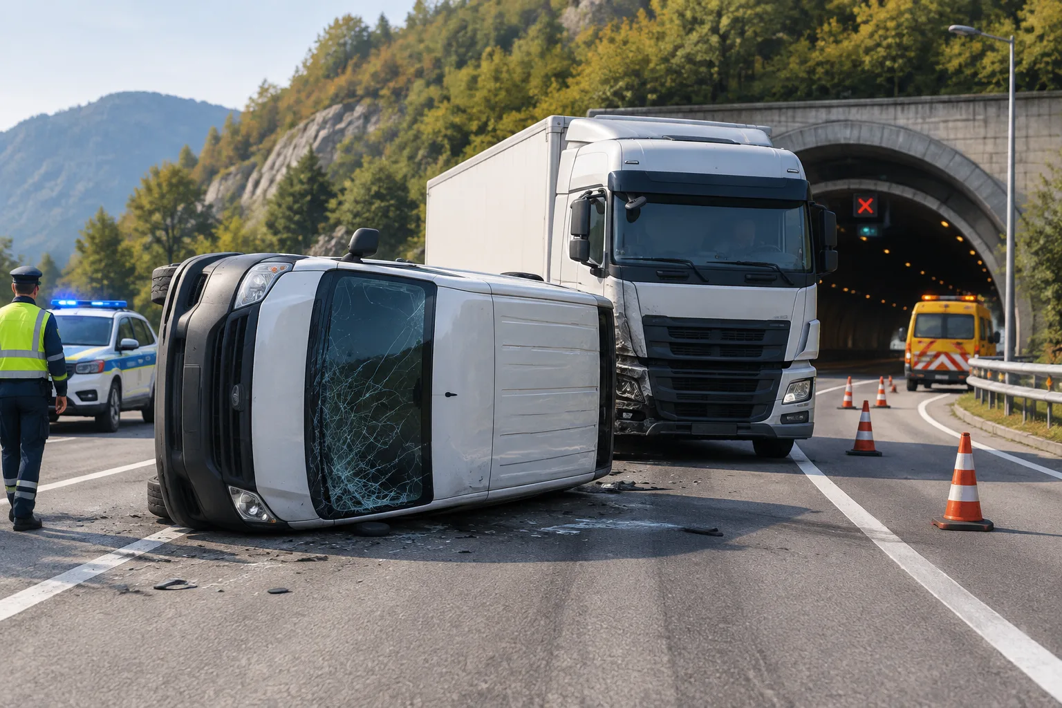Scontro tra furgone e camion all’uscita della galleria Monte Covolo: un mezzo si ribalta