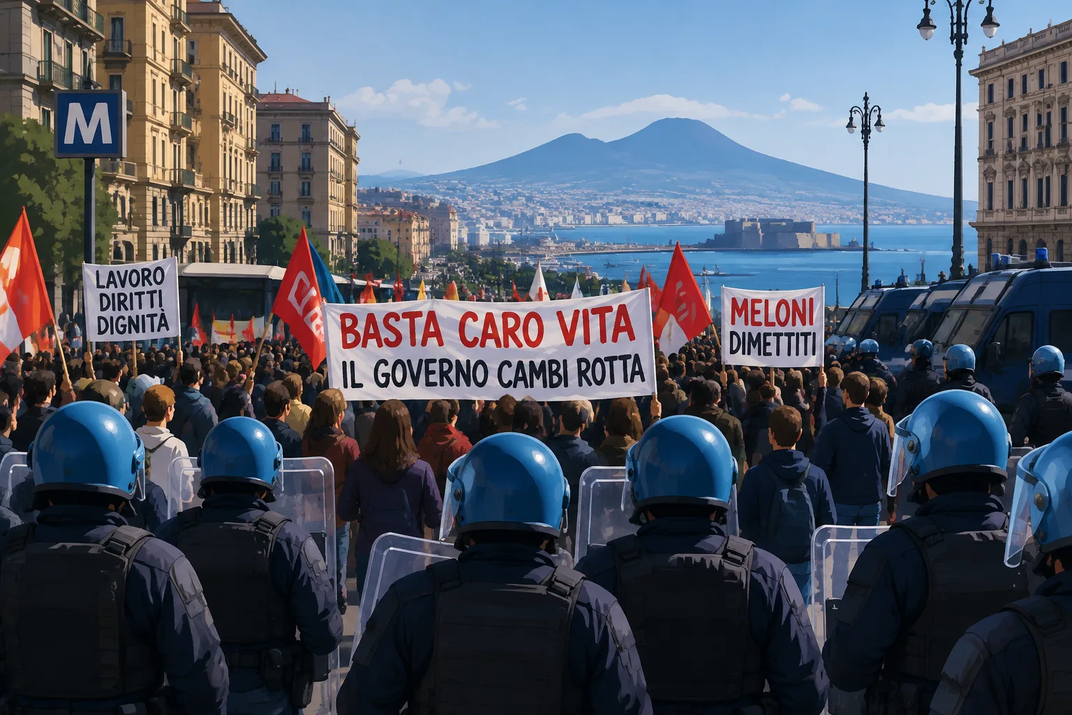 Corteo contro il caro vita a Napoli: manifestazione pacifica da piazza Mancini a piazza Municipio