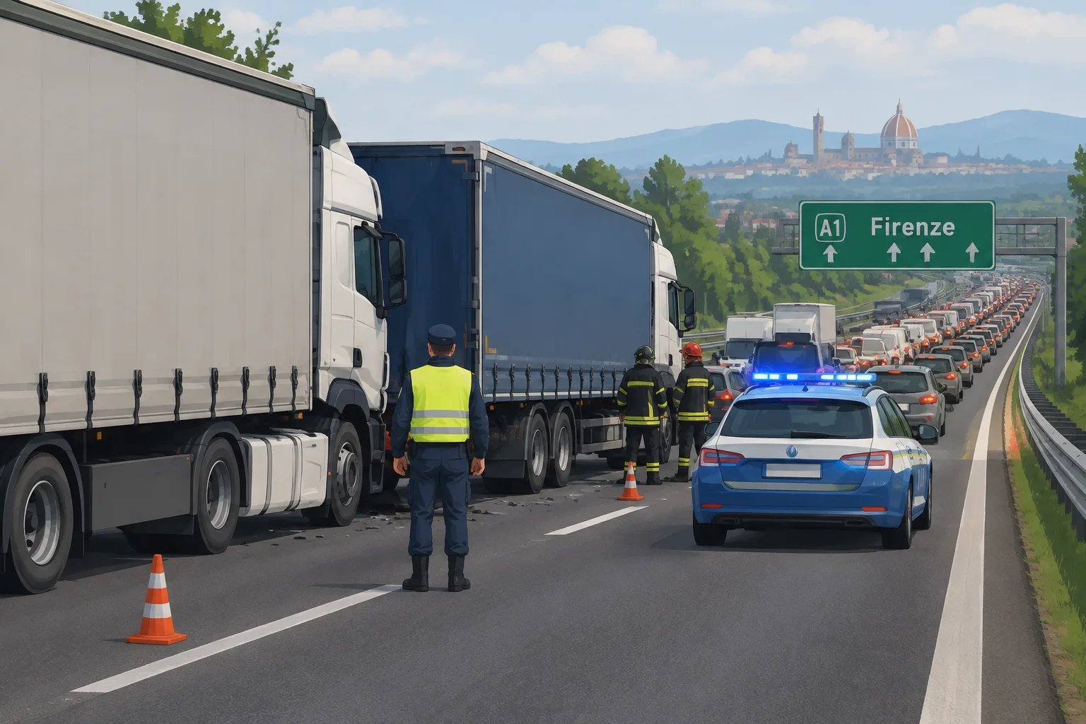 Tamponamento tra due Tir sull'A1 provoca otto chilometri di coda verso Firenze