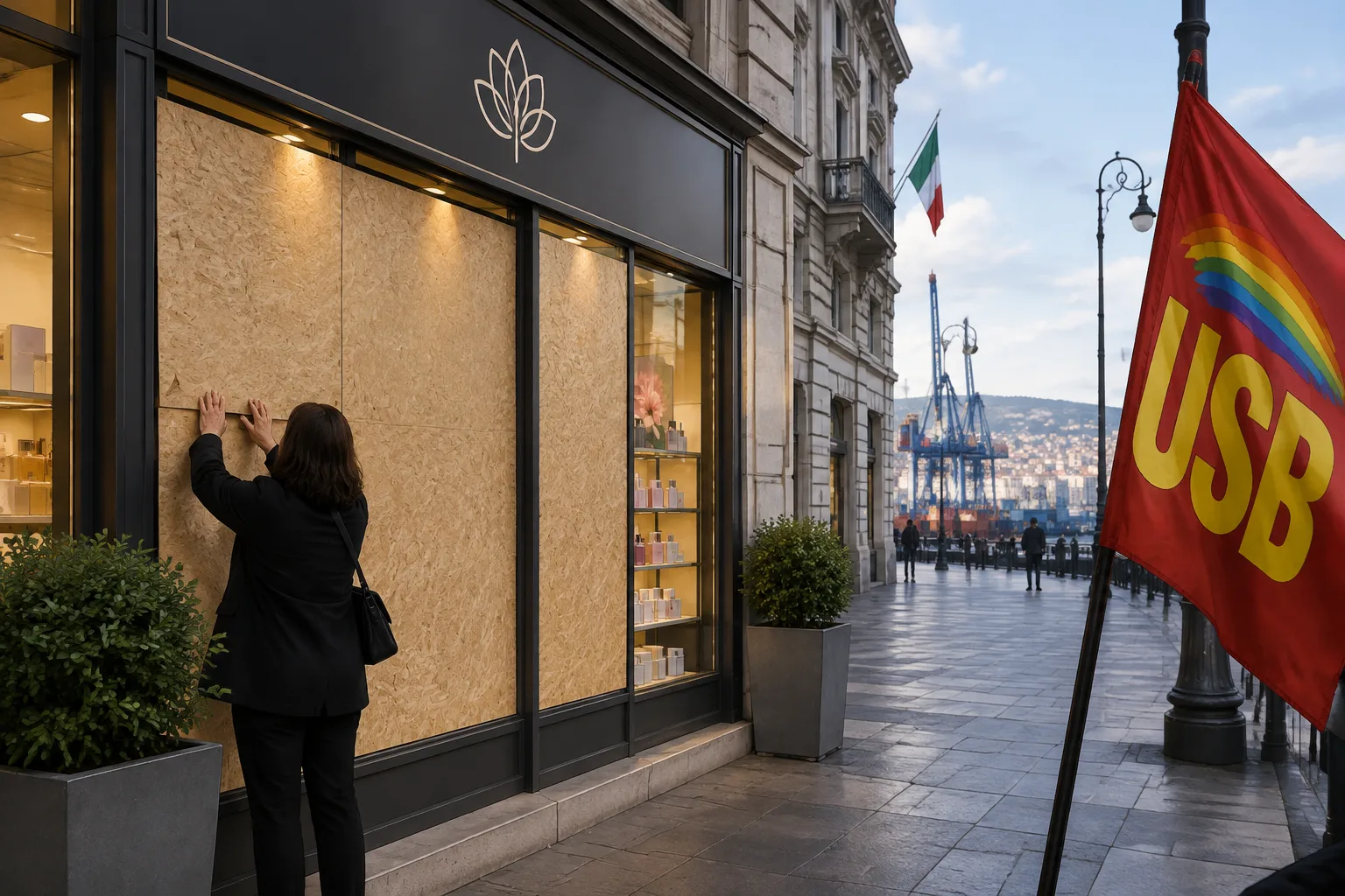 Trieste, vetrine protette in via Imbriani mentre monta la preoccupazione per le proteste