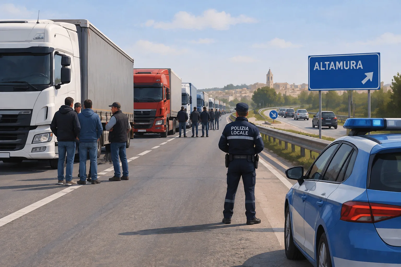 Camionisti in presidio sulla Statale 96: rallentamenti all'ingresso di Altamura