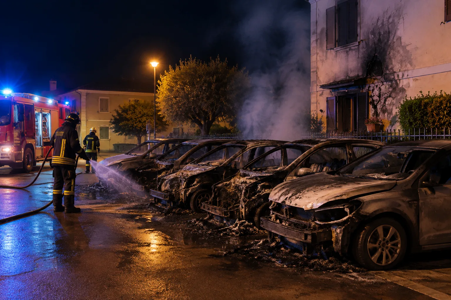 Notte di incendio a Capraia e Limite: quattro auto coinvolte in piazza 8 Marzo 1944