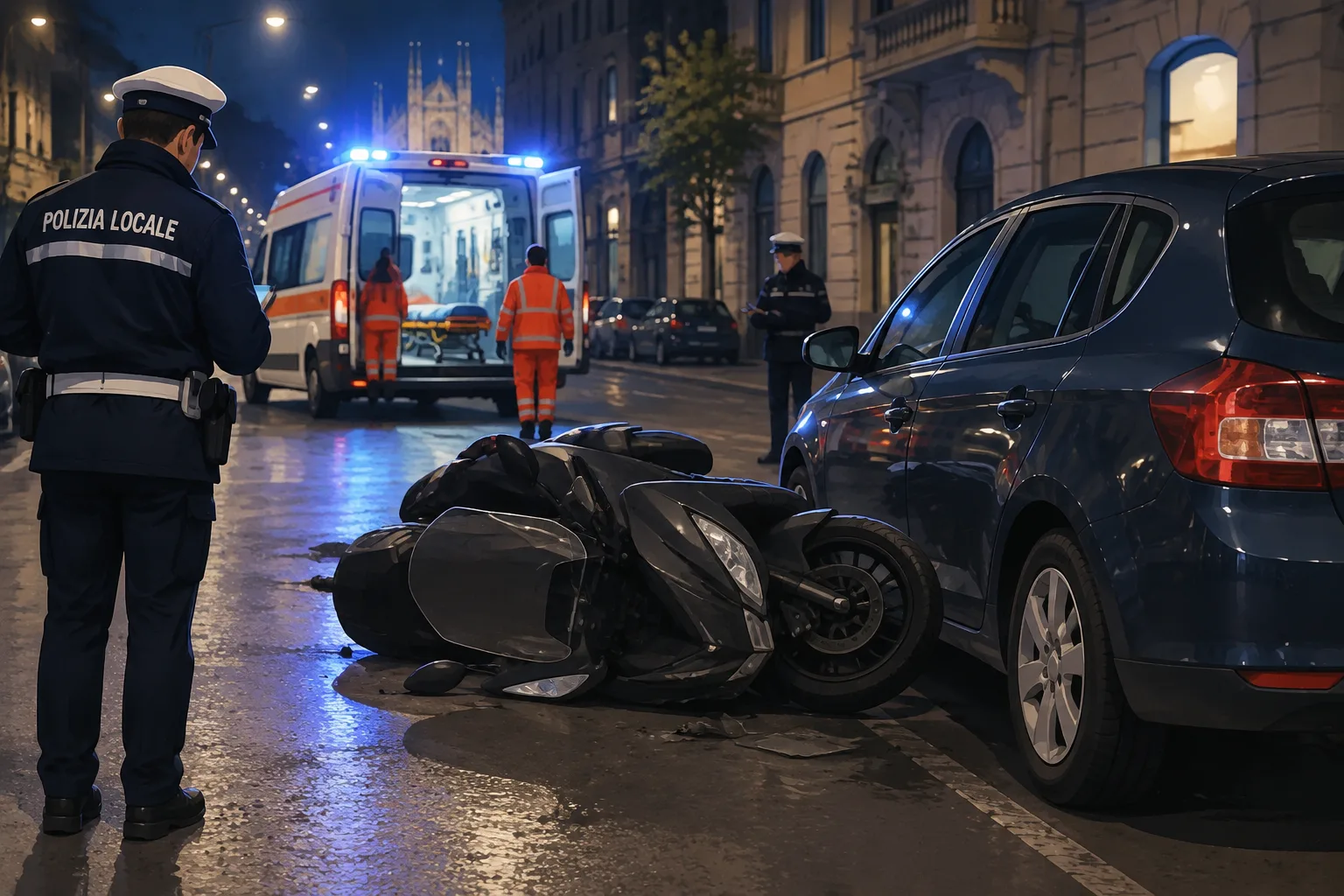 Incidente notturno in via Giulio Romano: scooter urta auto in sosta, 61enne trasferito al Niguarda