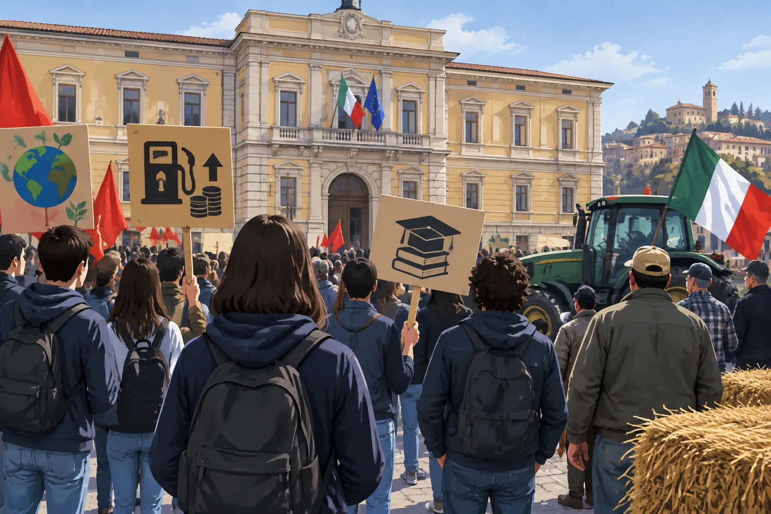 Benevento, studenti e agricoltori in piazza davanti al Palazzo del Governo