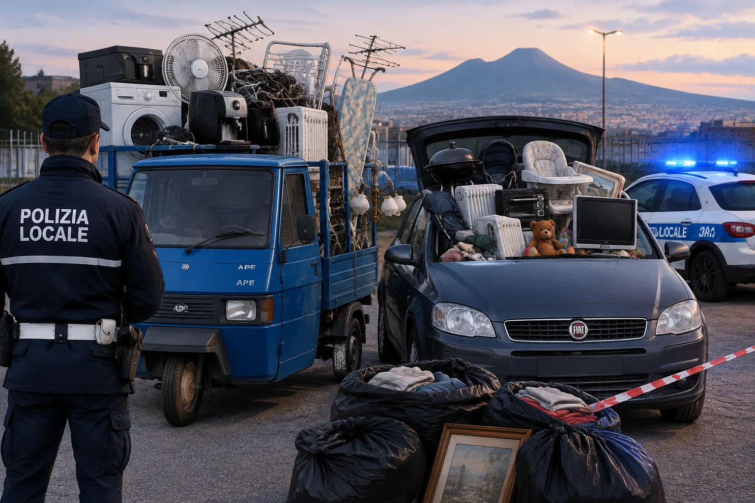 Casoria: sequestrati un’Ape Car e una Fiat Stilo con carichi di rifiuti, denunciati i conducenti
