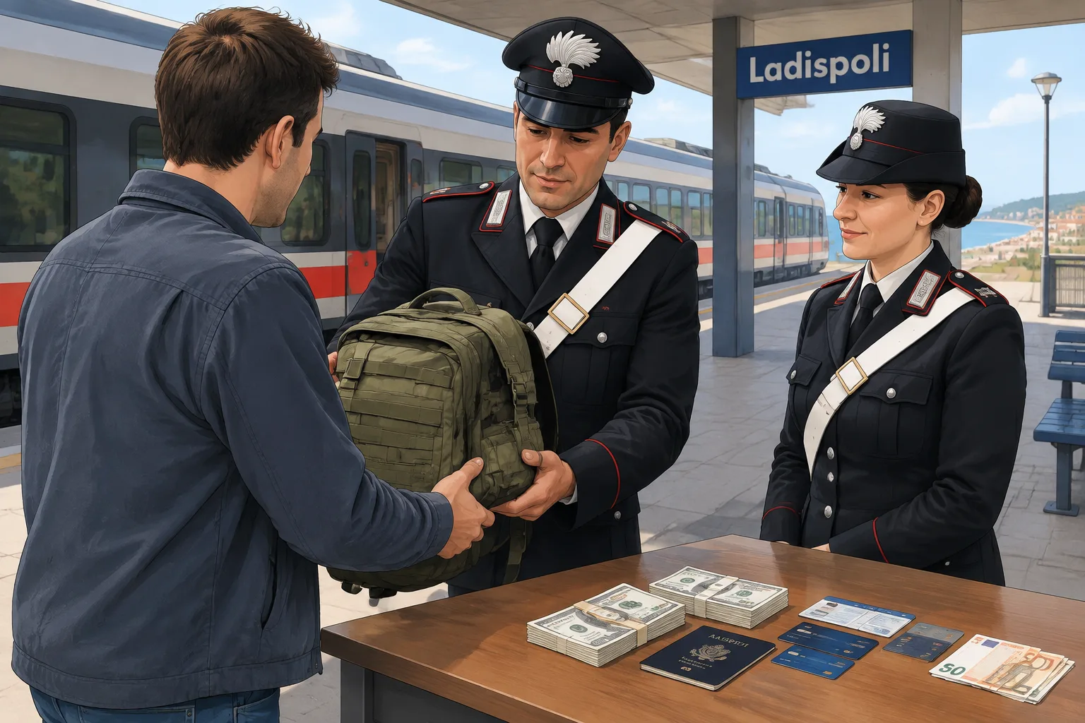 Ritrova uno zaino con 2.340 dollari sul treno e lo consegna ai carabinieri