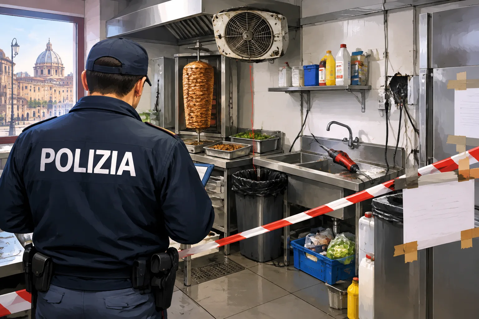 Sequestro preventivo a un laboratorio kebab in Largo Arenula per gravi carenze igienico‑sanitarie e impiantistiche