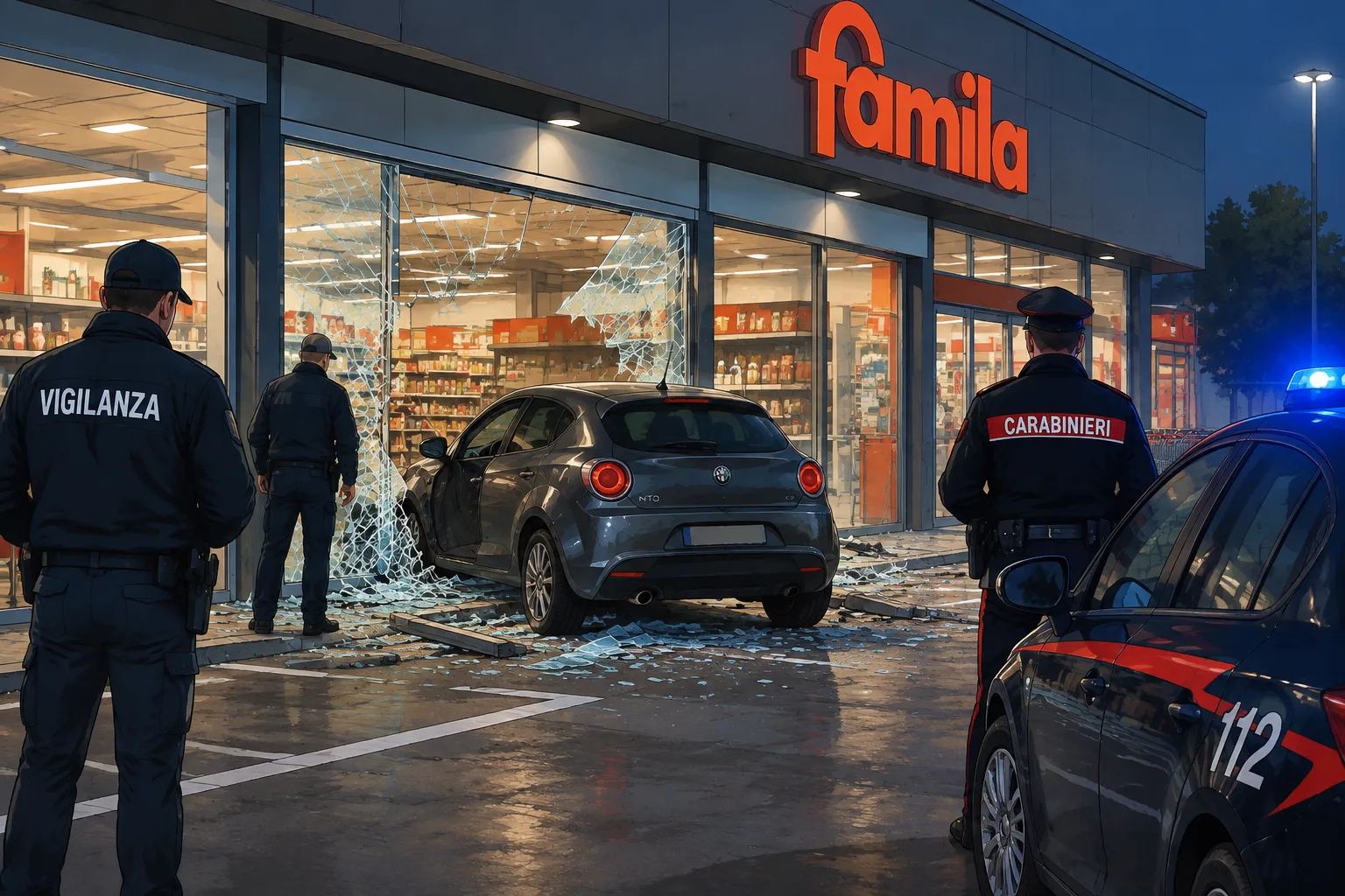 Tentativo di spaccata al Famila di Terlizzi: vetrata sfondta con un'auto, ladri in fuga