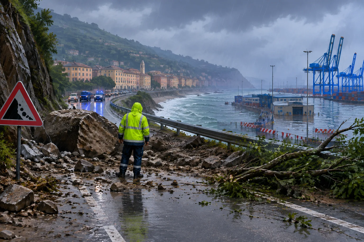 Maltempo in Liguria: frane e allagamenti isolano parte del Savonese, attività portuali ferme a Pra'