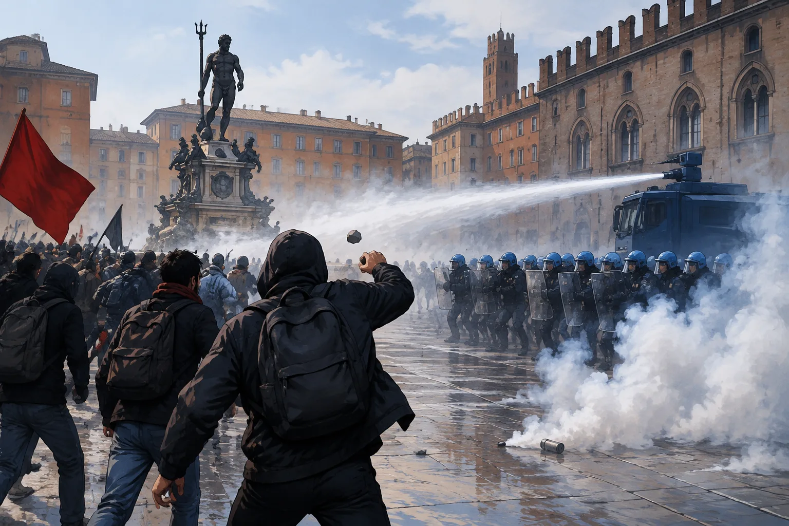 Tensioni in centro a Bologna: idranti e lacrimogeni dopo il corteo in piazza dei Martiri