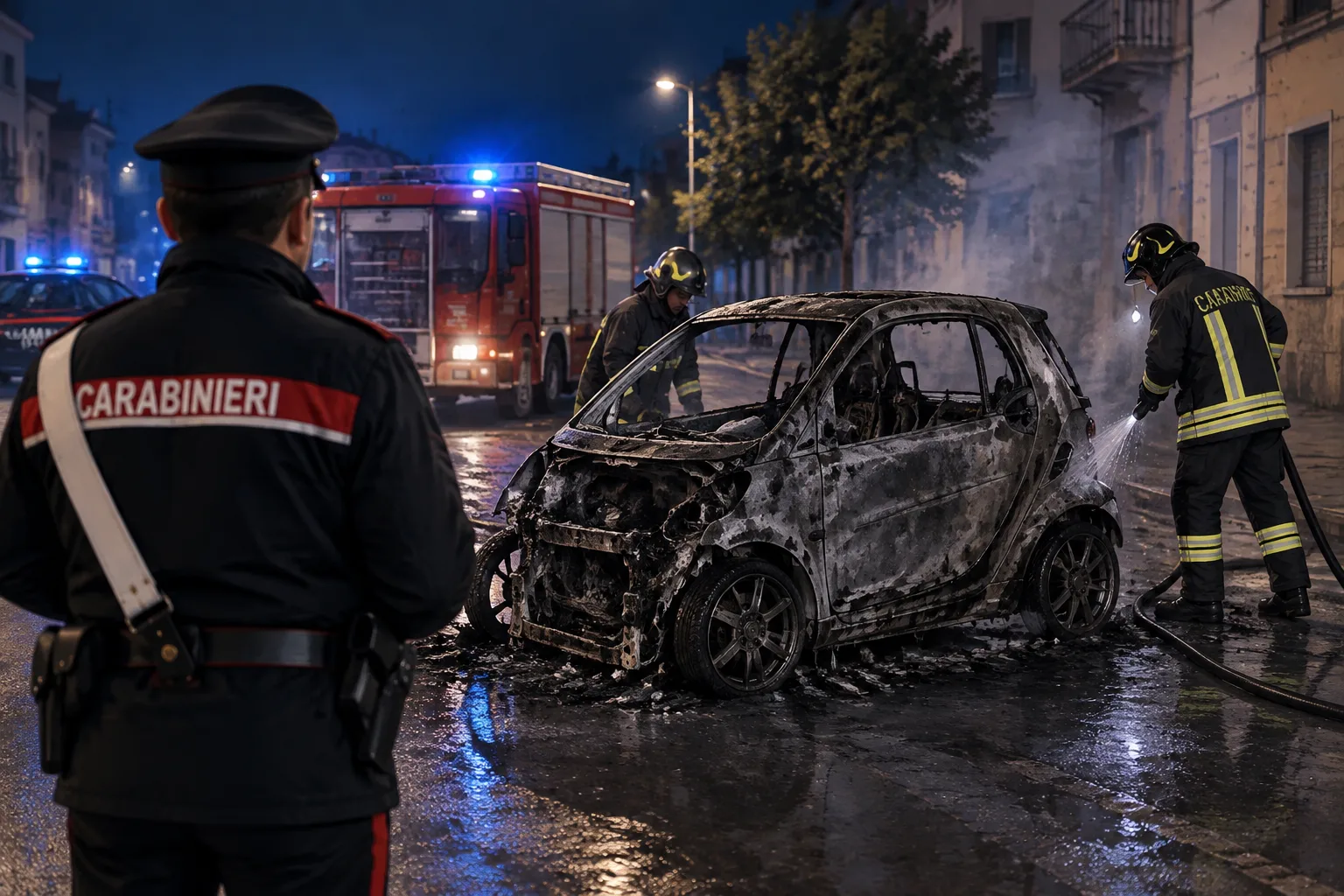 Acerra: Smart distrutta dalle fiamme su corso Italia, indagini dei carabinieri