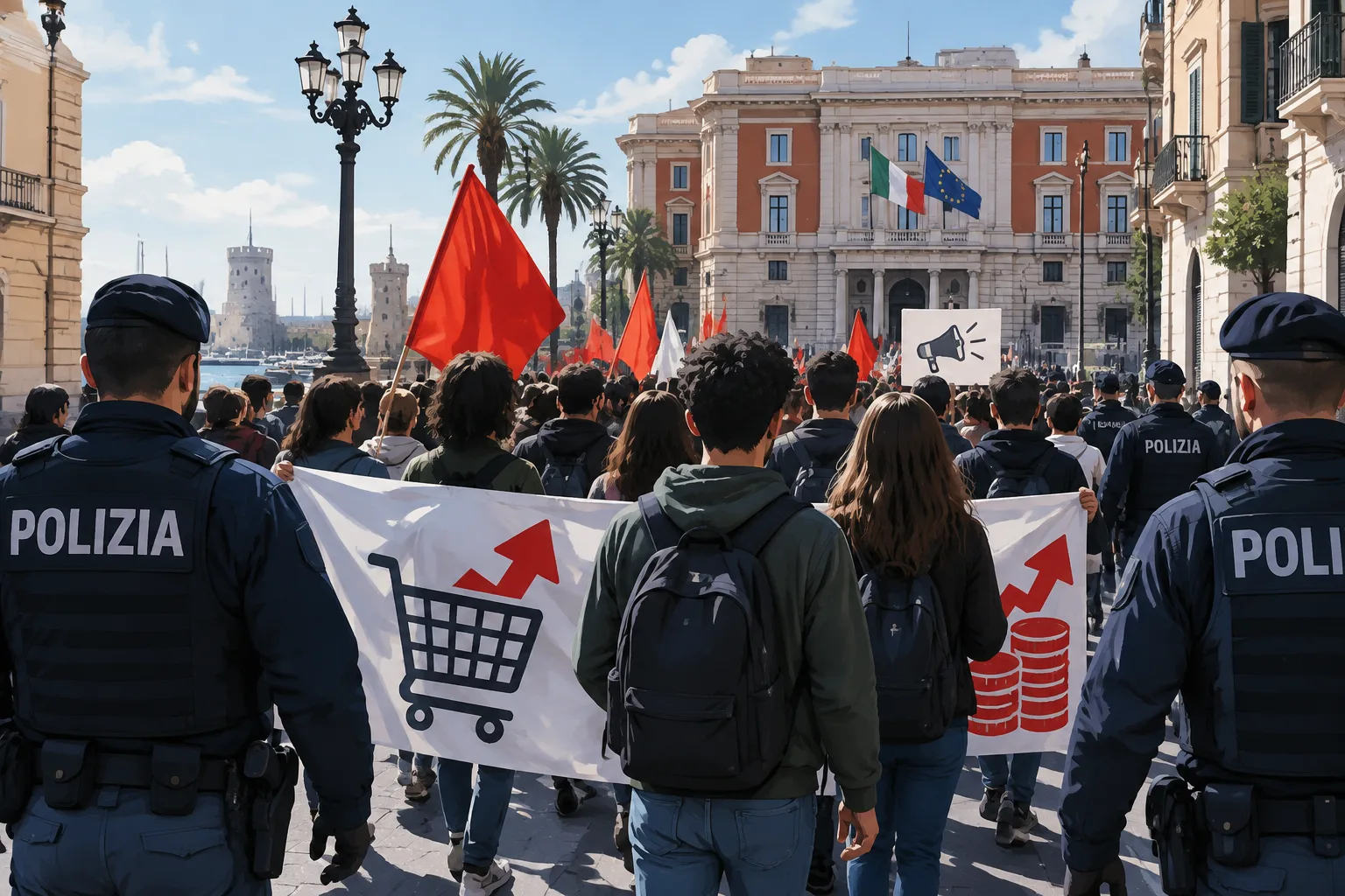 Studenti e giovani in corteo a Bari contro il carovita: raduno in piazza del Ferrarese