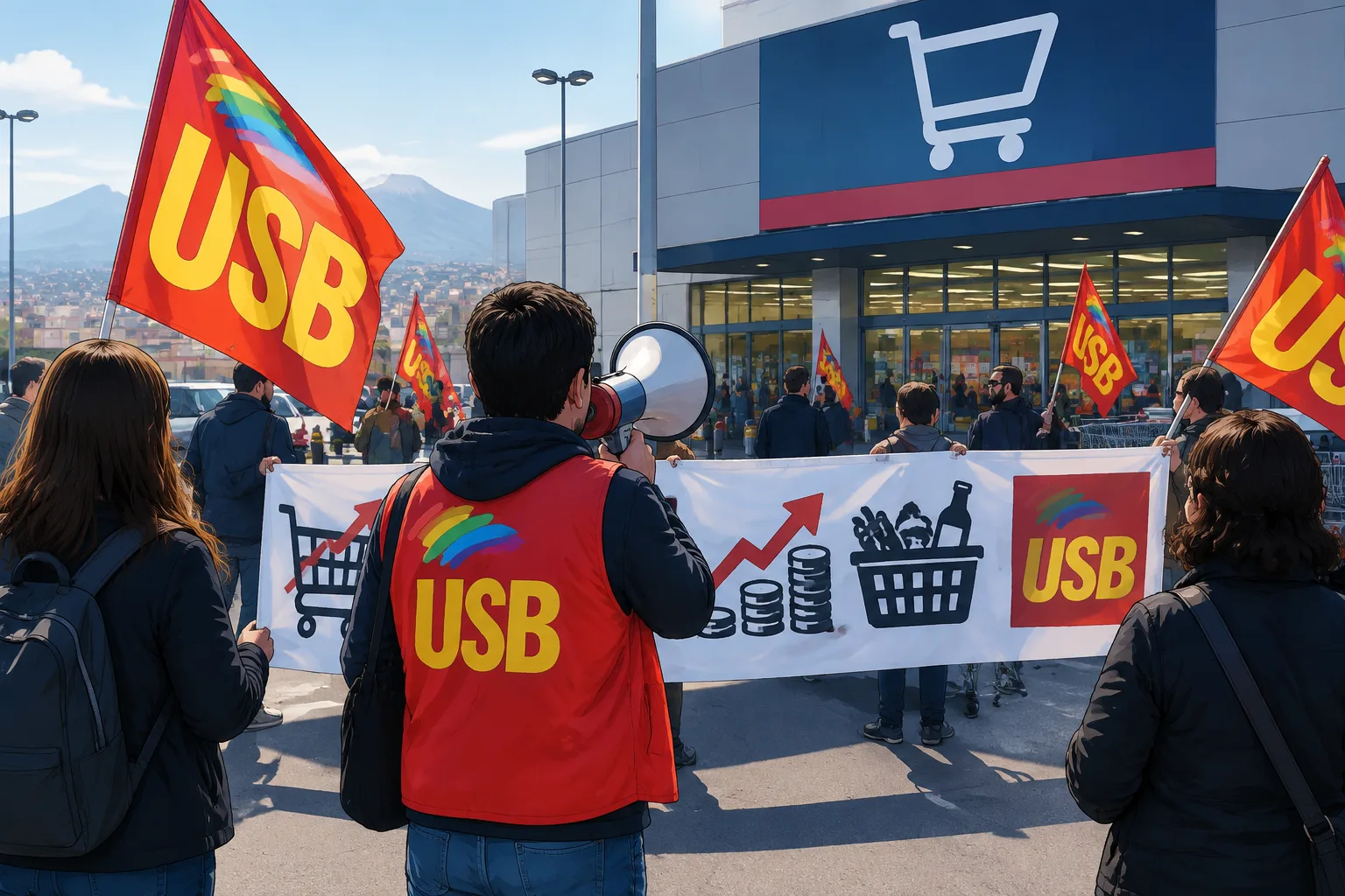 Afragola, flash mob dell'USB davanti a un ipermercato per denunciare il caro-vita