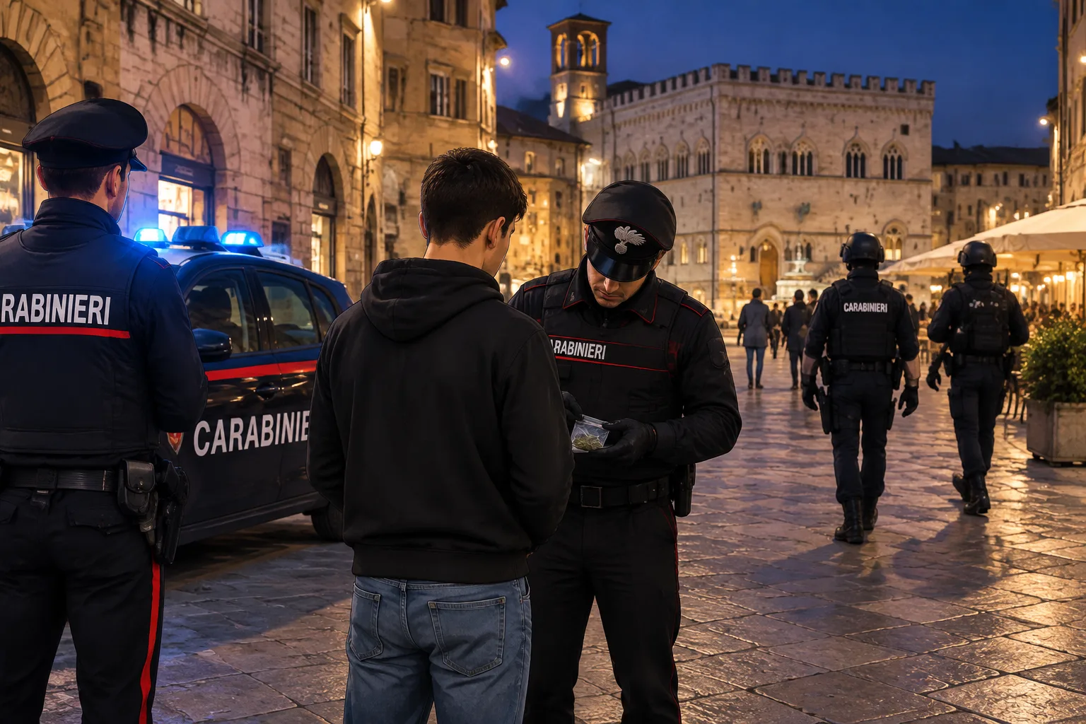 Controlli dei Carabinieri nel centro storico di Perugia: 30 persone identificate, un 21enne segnalato per droga