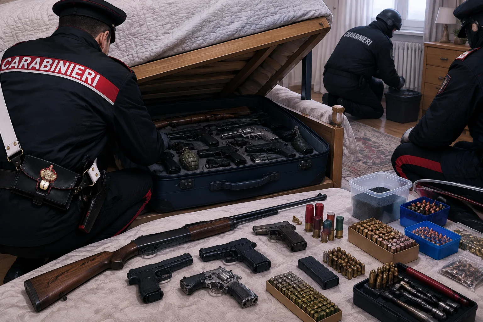 Arsenale nascosto in un trolley sotto il letto a Santa Palomba: arrestata una donna di 59 anni