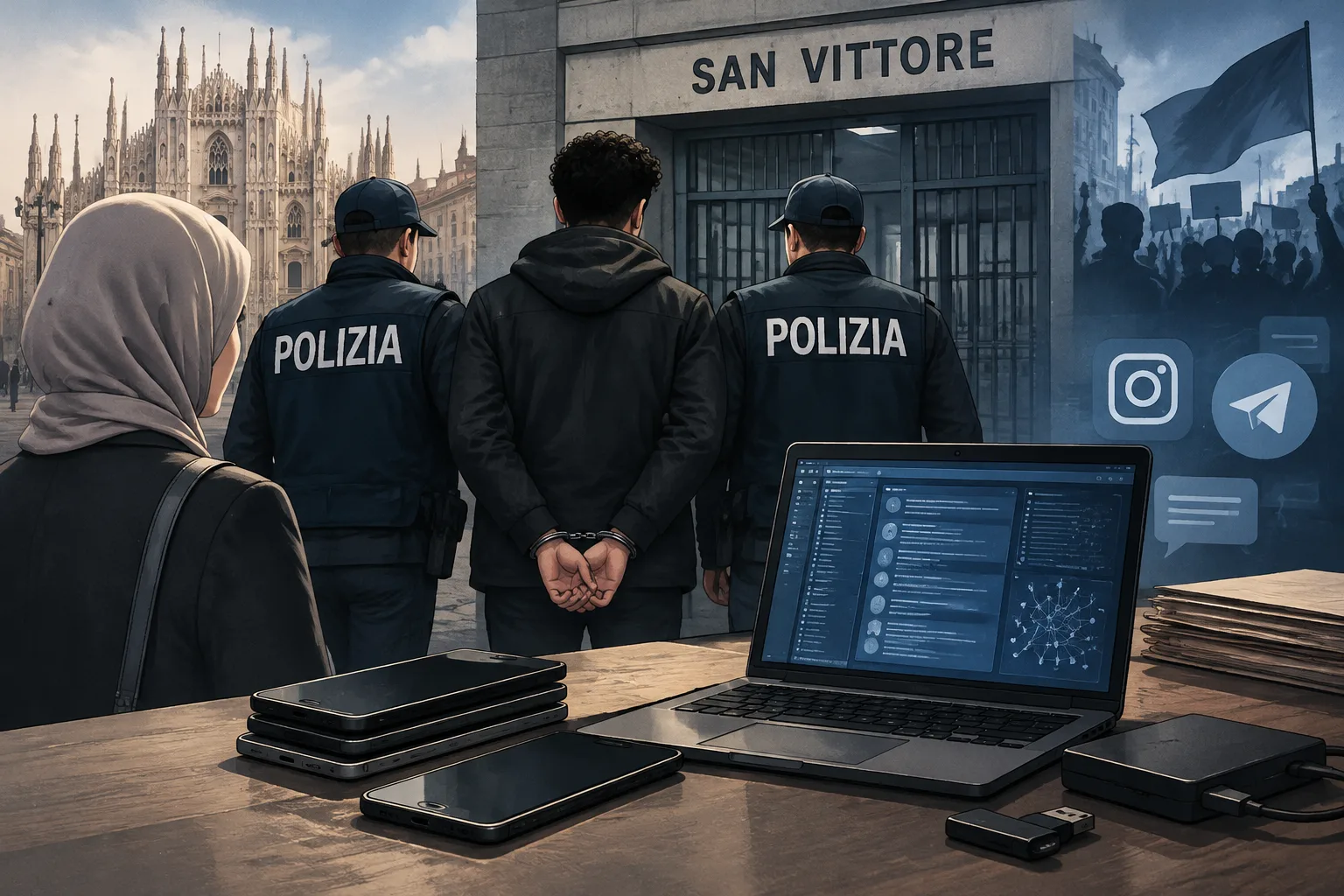 Movimento '17 ottobre': Youssef Siher in carcere a San Vittore, sotto esame i dati dei dispositivi sequestrati