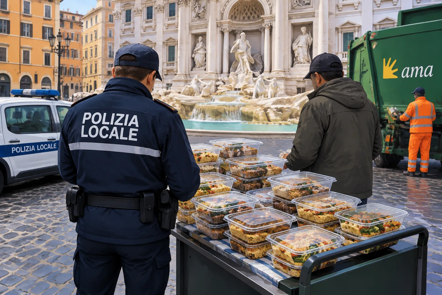 Sequestrate vicino a Fontana di Trevi 45 vaschette di cibo pronte: circa 30 kg