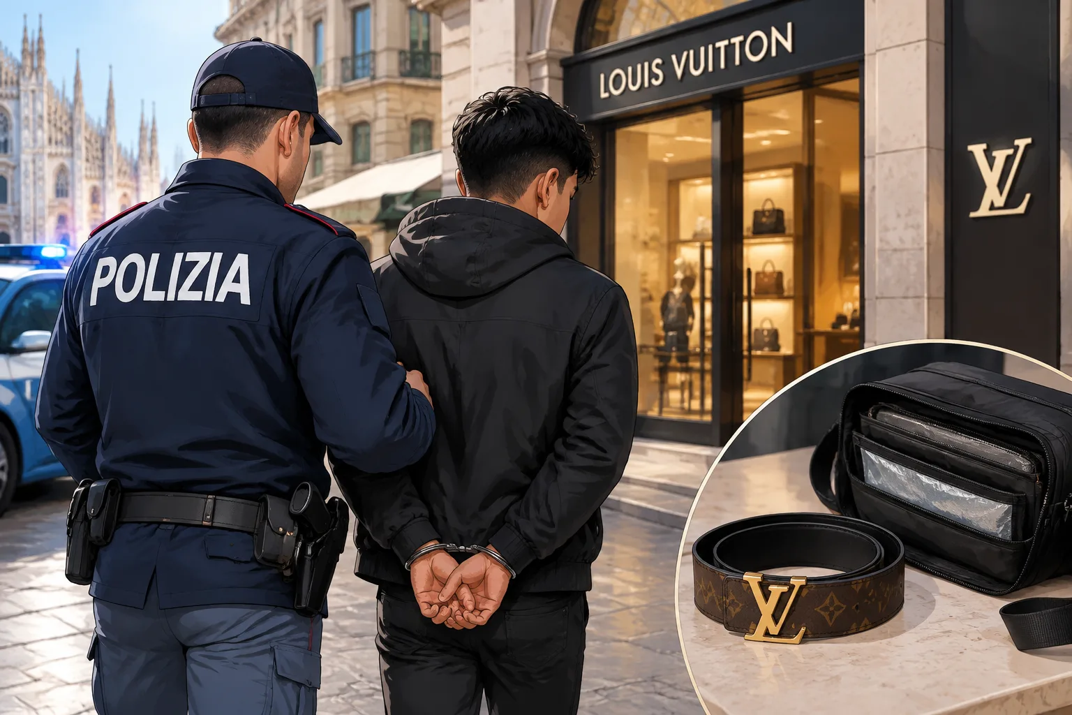 Arrestato un 22enne peruviano dopo un tentativo di furto alla boutique Louis Vuitton in centro