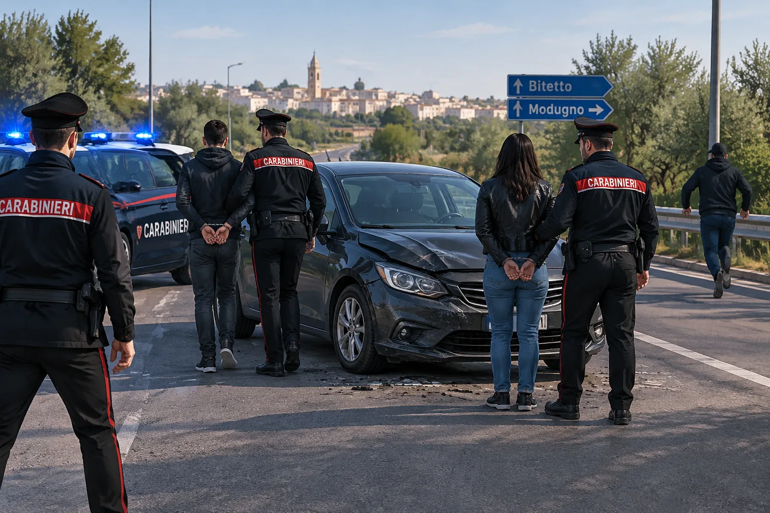 Inseguimento tra Bitetto e Modugno: auto speronata, tre persone fermate e un quarto fuggito