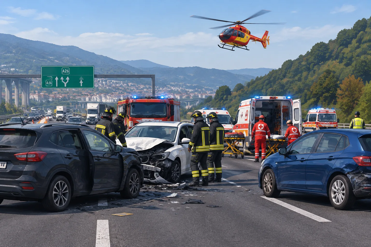 Incidente sull'A26 tra il bivio A10/A26 e Masone: traffico bloccato e cinque feriti