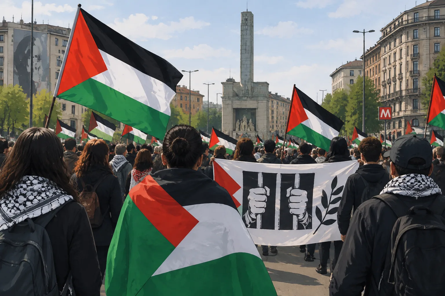 Circa 800 persone in corteo a Milano per i palestinesi detenuti, partenza da Piazzale Loreto