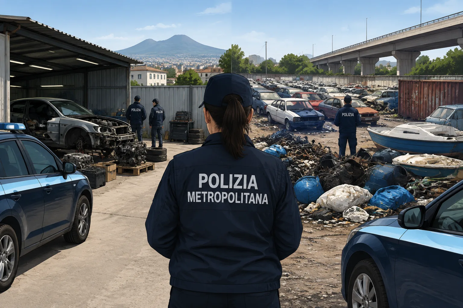 Sequestrate dalla Polizia Metropolitana due aree a Giugliano e Volla: scoperto laboratorio per auto rubate e deposito di rifiuti