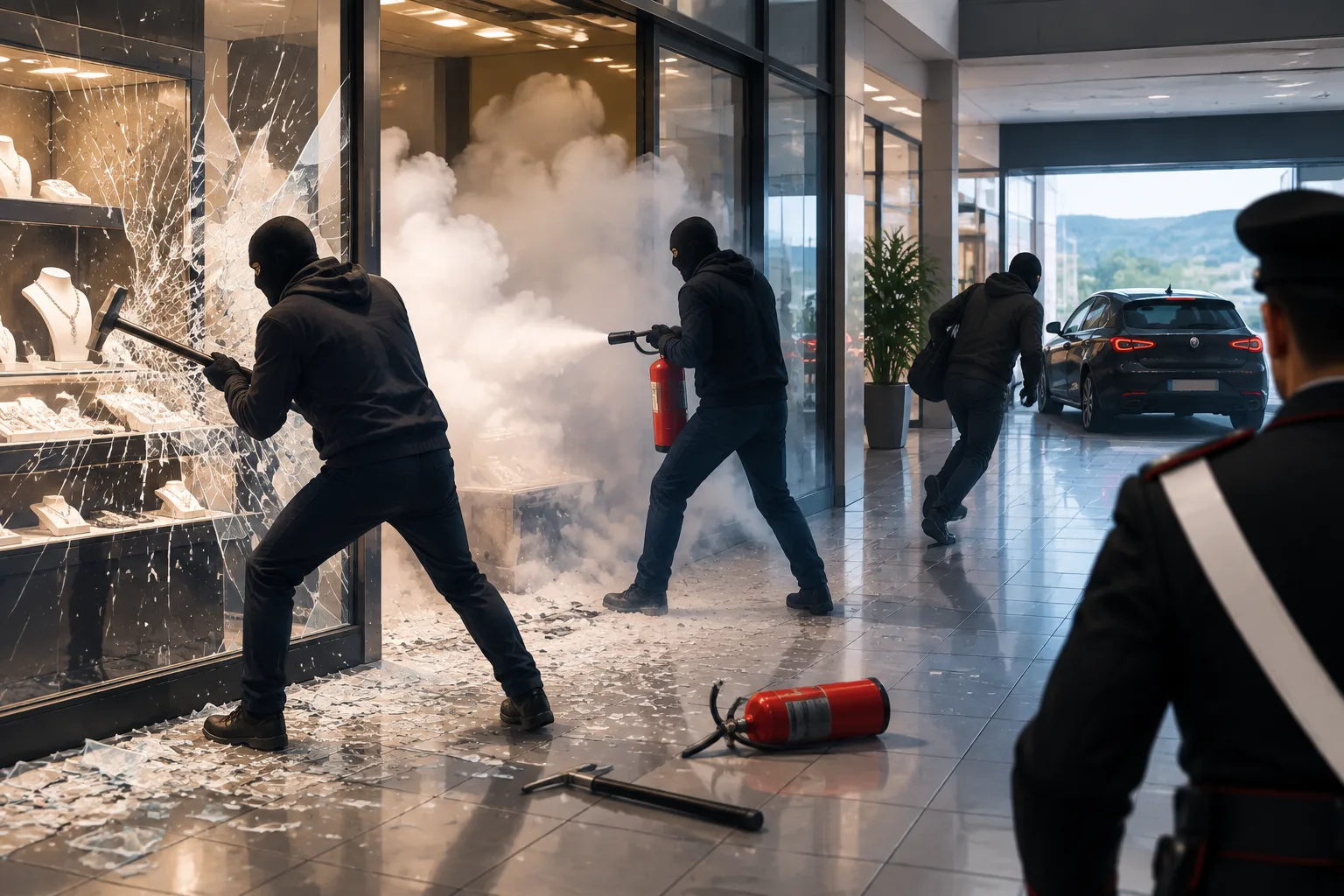 Rapina lampo alla gioielleria del centro commerciale Porta Nova a Gualdo Tadino