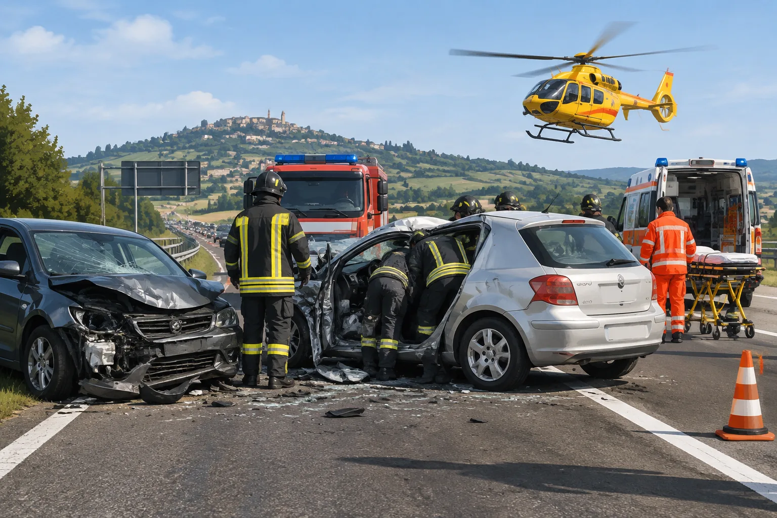 Scontro tra due auto sulla statale 73bis a Colli al Metauro: un ferito grave trasportato in eliambulanza