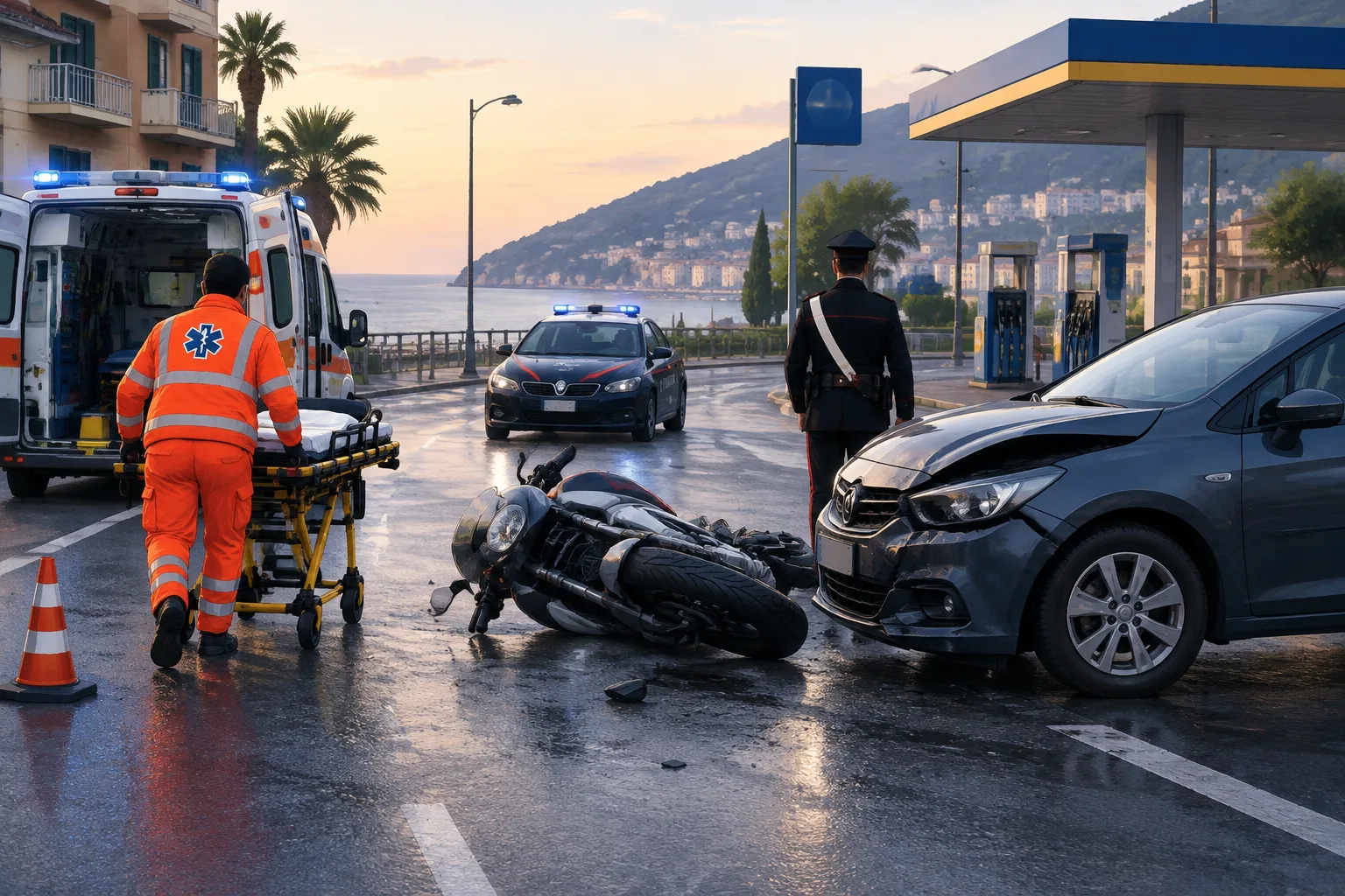 Incidente a Recco in via Roma: centauro di 38 anni portato al San Martino
