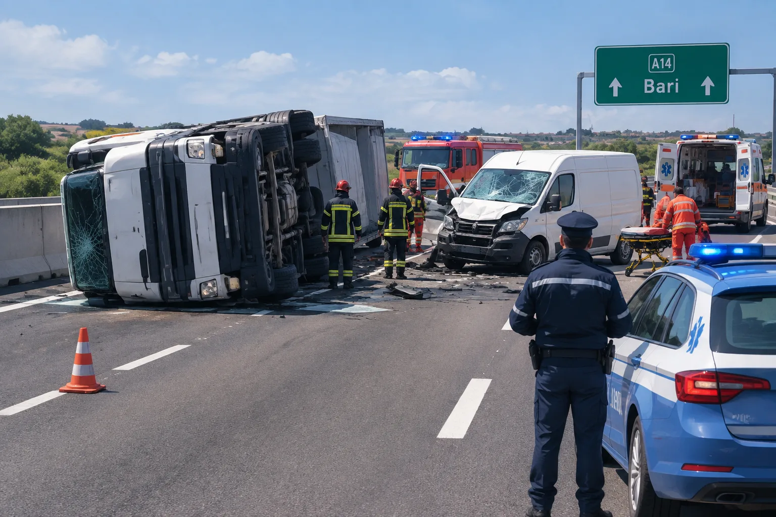 Scontro tra tir e furgone sull'A14 tra Molfetta e Bitonto: tre feriti, autostrada chiusa per oltre tre ore