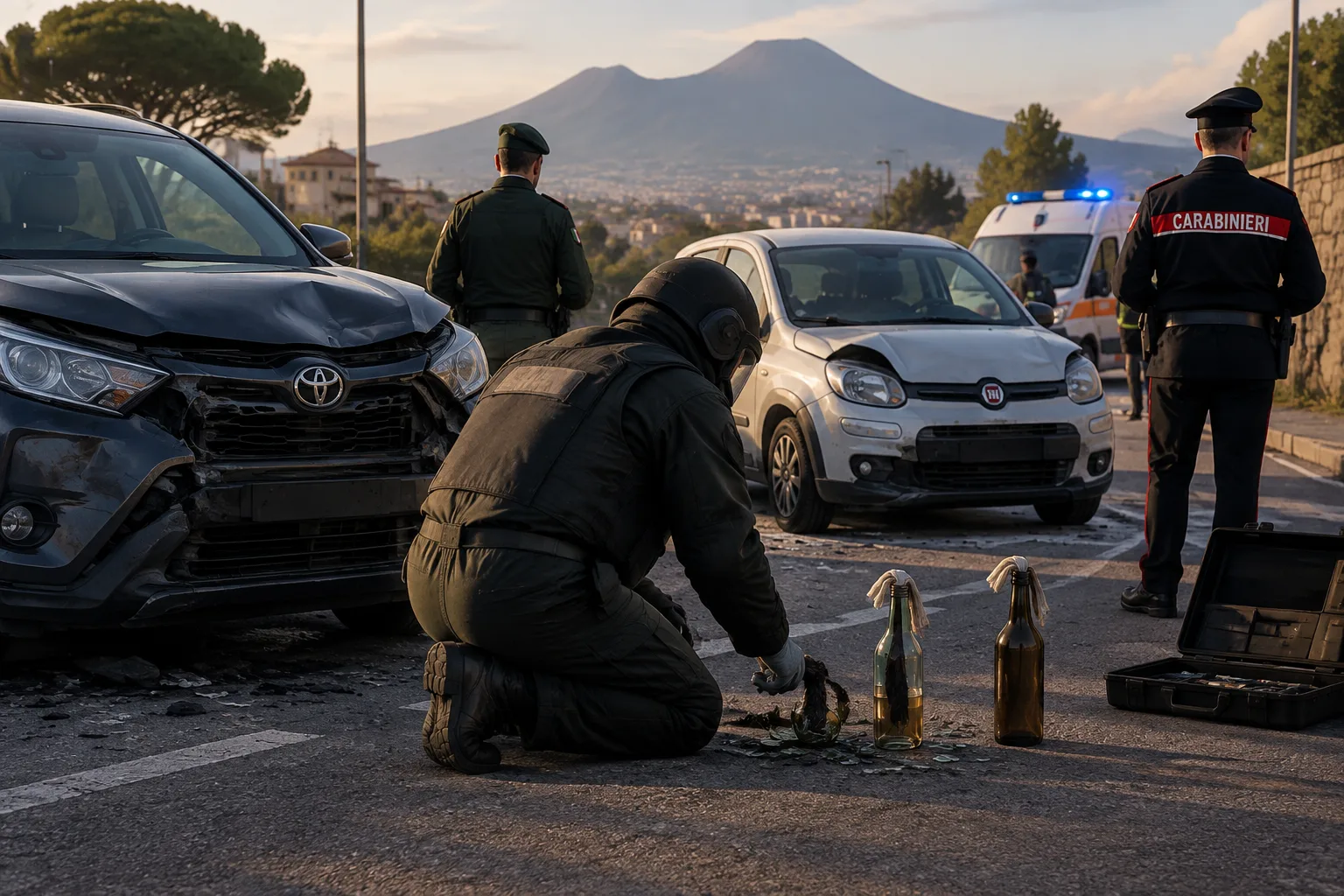 Somma Vesuviana: incidente stradale, nell'auto di un graduato dell'Esercito trovate tre molotov