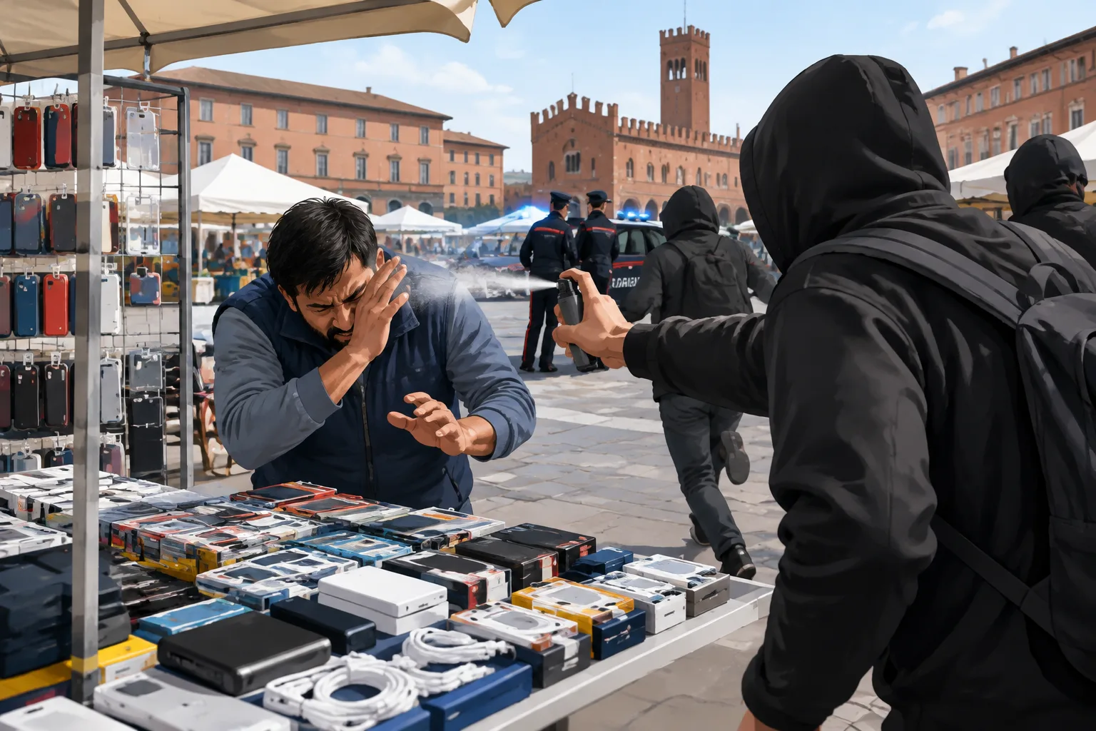 Piazza VIII Agosto, ambulante colpito con spray urticante durante un tentativo di furto