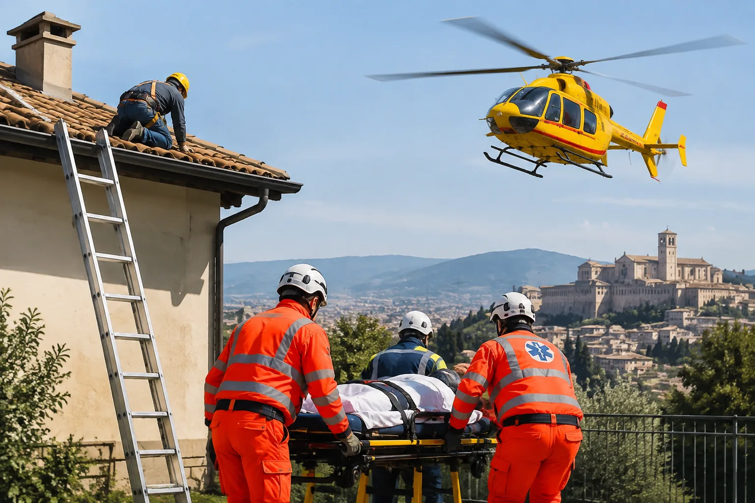 Foligno, 75enne cade dal tetto durante lavori su una grondaia: elitrasportato a Perugia