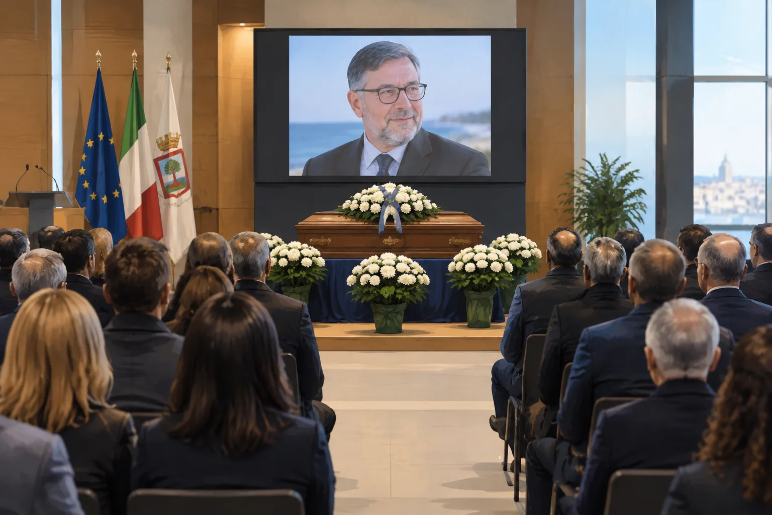 L'ultimo saluto ad Annibale D'Elia nell'Agorà della Regione Puglia a Bari