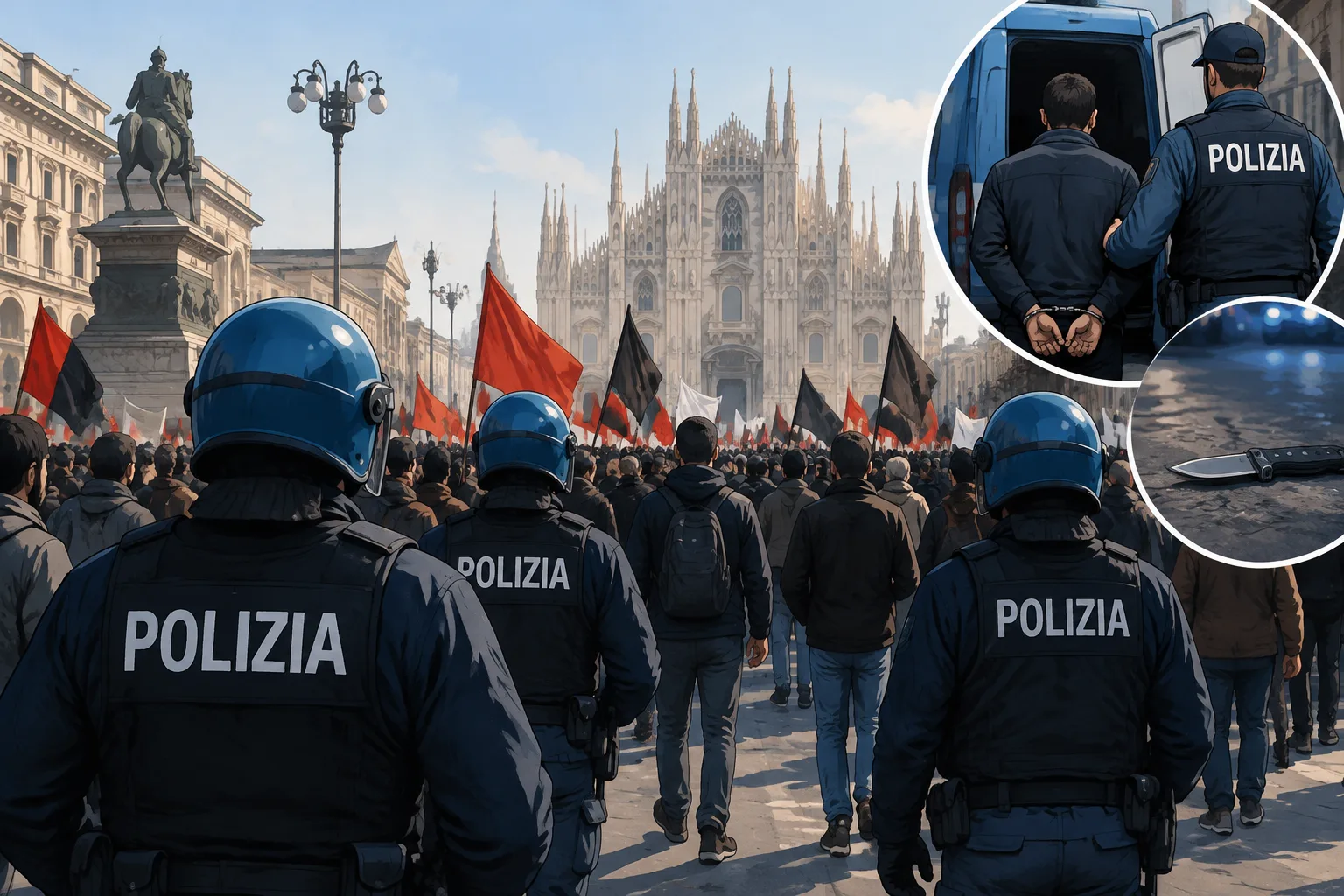 Milano: 10mila in corteo, controlli e fermo per Youssef Siher. Arrestati anche due per accoltellamento