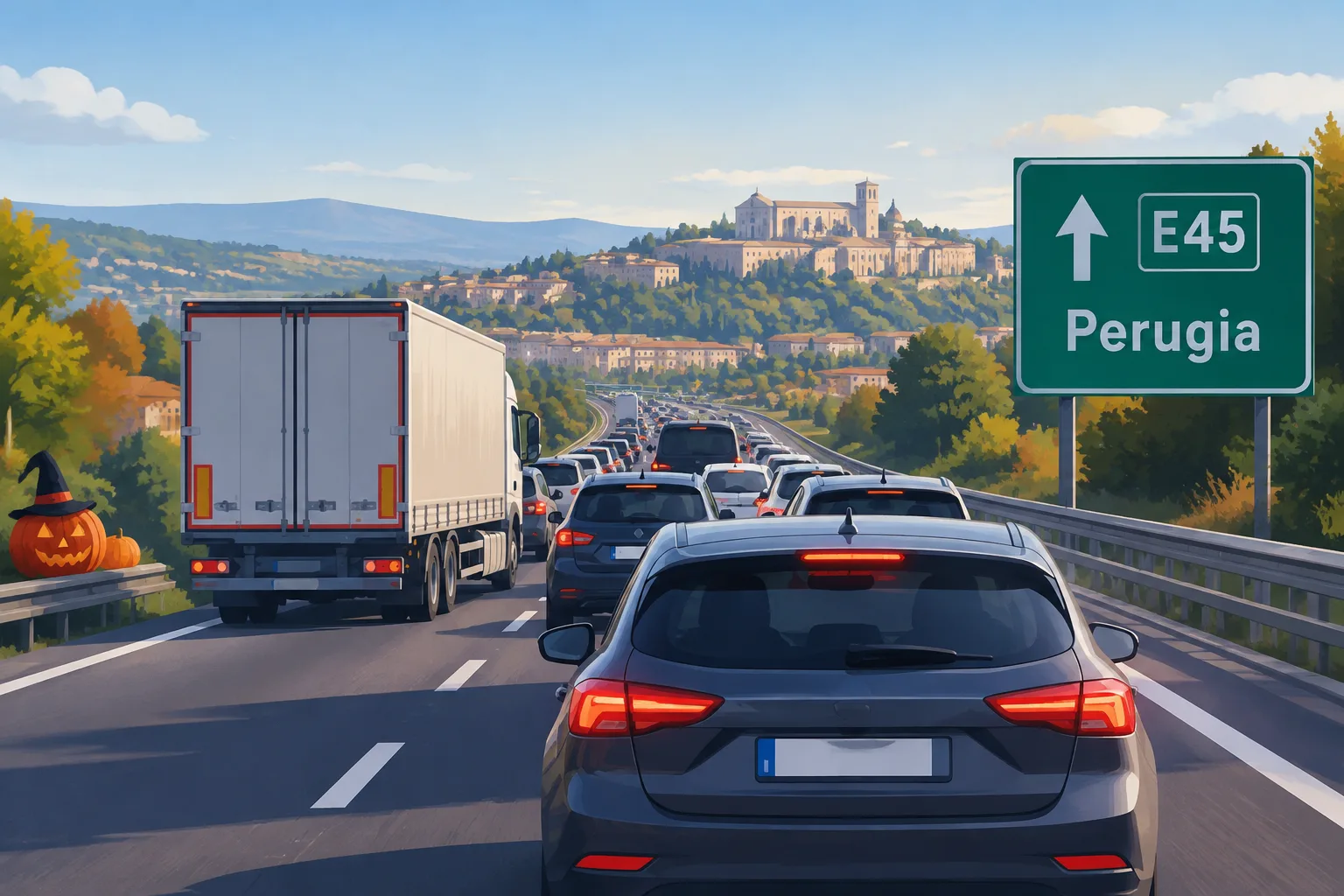 Traffico da bollino rosso in provincia di Perugia: Anas segnala criticità sull'Itinerario E45 per Ognissanti e Halloween