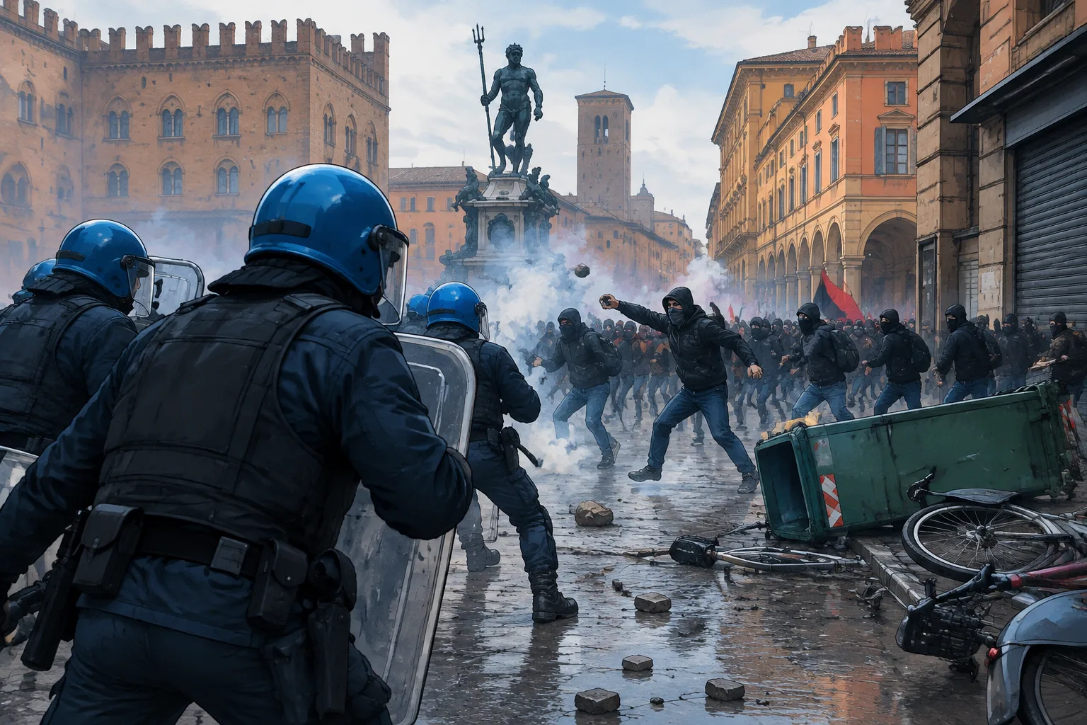 Guerriglia nel centro di Bologna: 24 agenti feriti, tre arresti e trenta accompagnati in questura