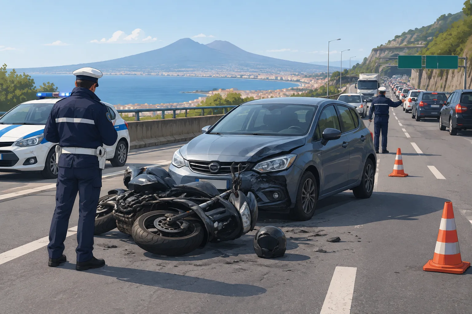 Scontro auto-moto blocca il raccordo di Castellammare: code verso la Penisola Sorrentina