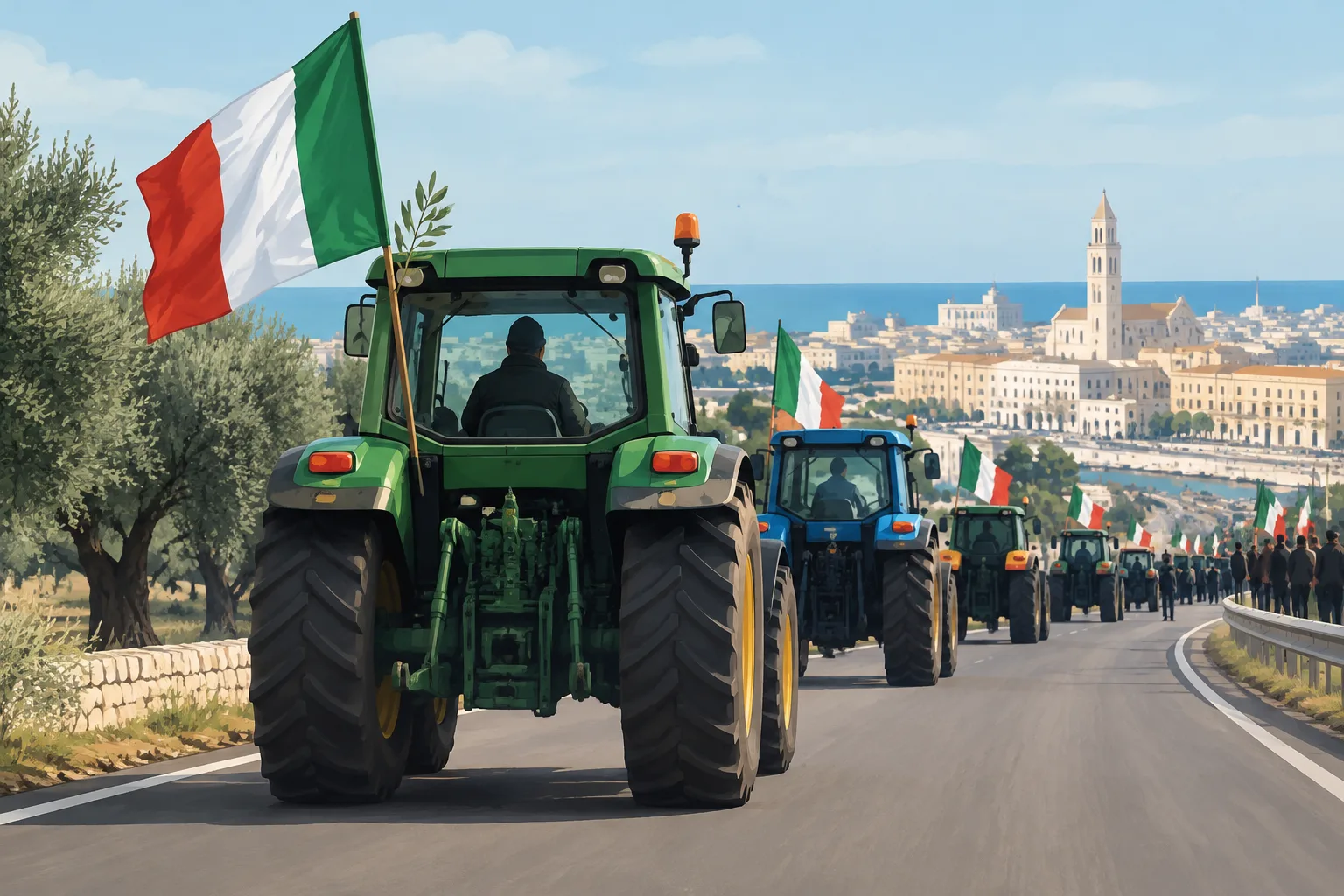Proseguono le proteste degli olivicoltori: corteo di trattori da Bitetto verso Bari, alta tensione anche a Corato