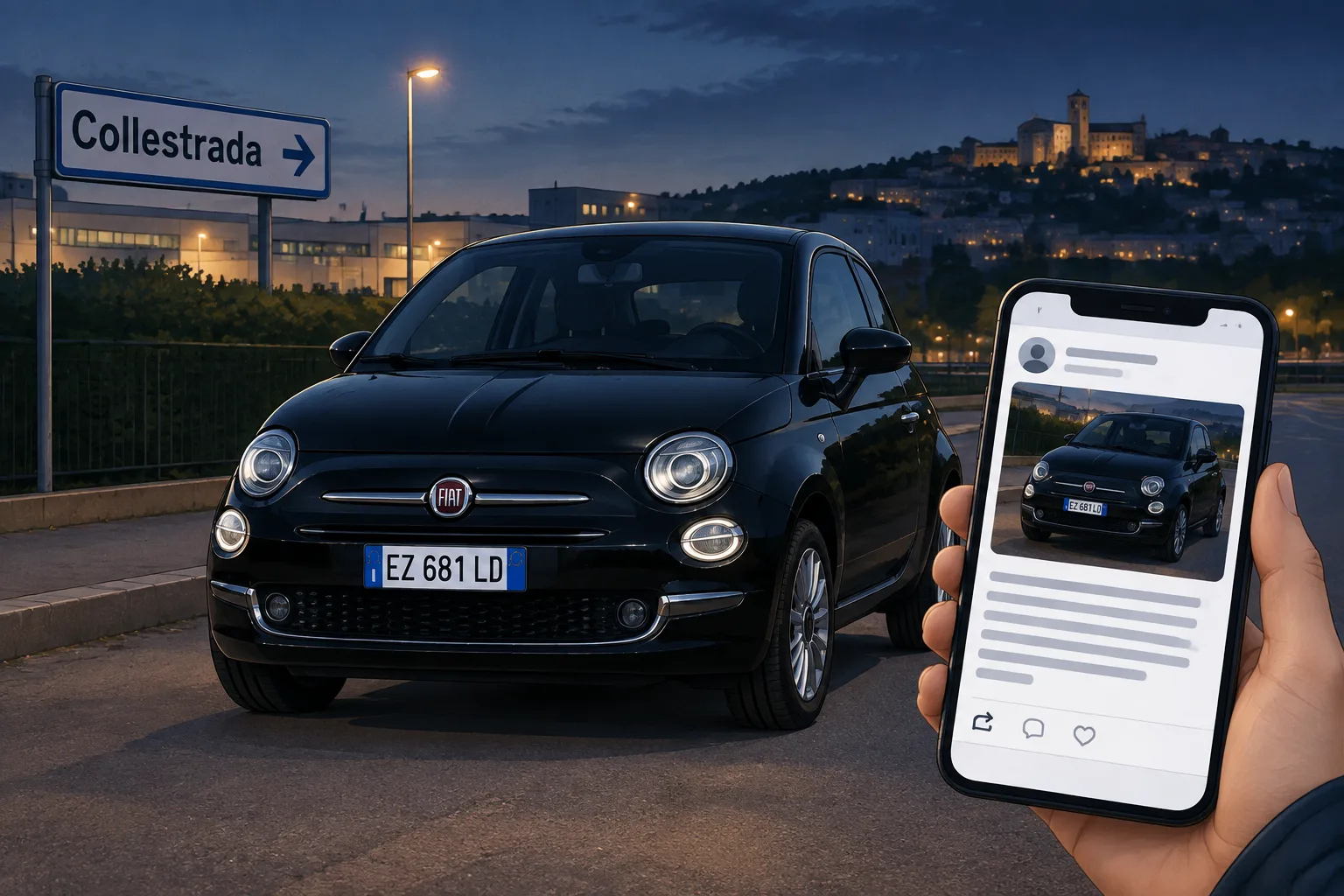 Fiat 500 nera rubata a Collestrada: il proprietario lancia un appello sui social